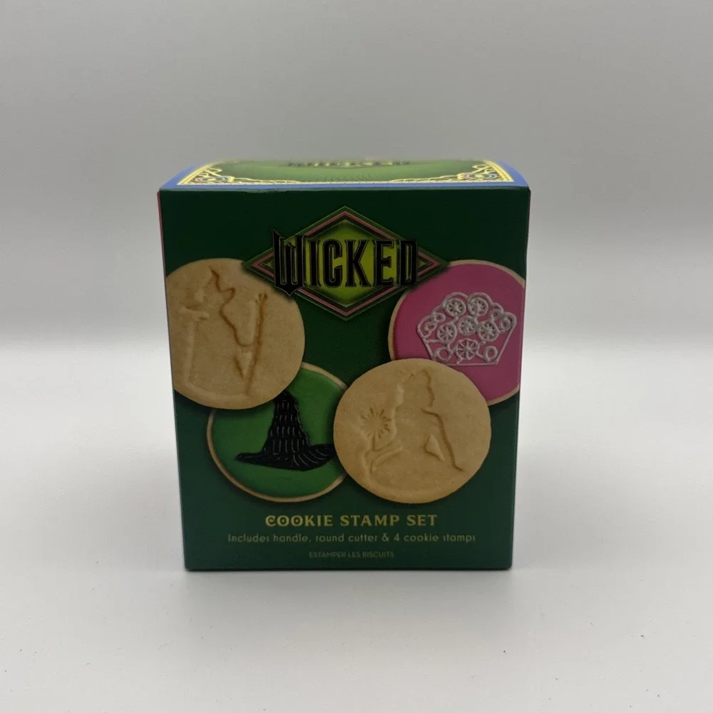 Wicked Cookie Stamp Set Baking Kit w Handle Round Cutter & 4 Stamps New